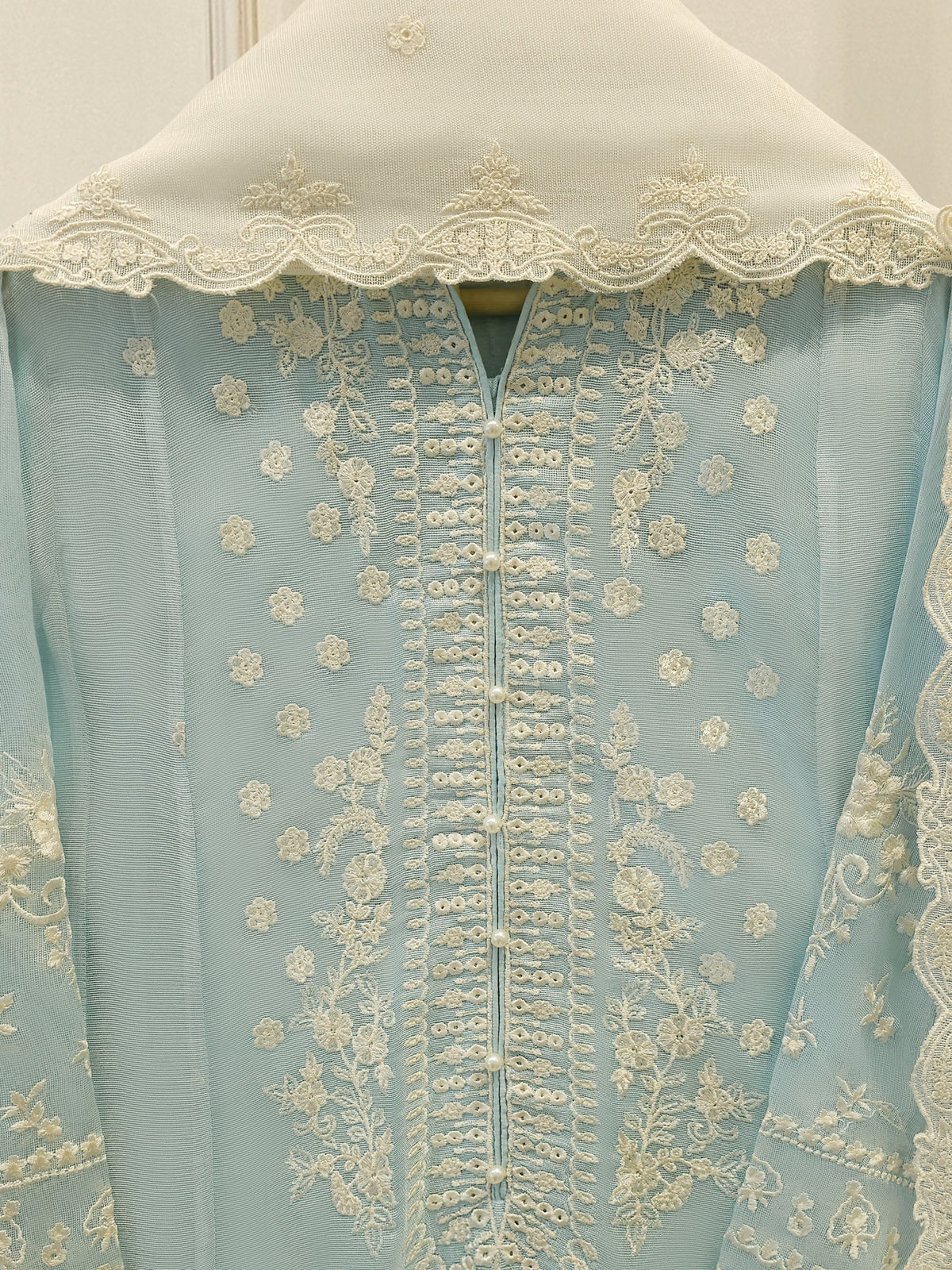 3 Piece - Pure Embroidered Cotton Net Suit S114254