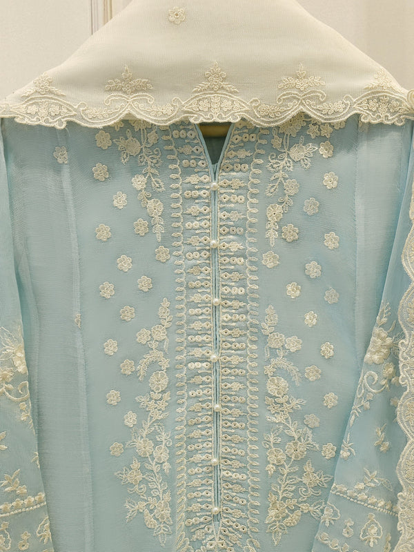 3 Piece - Pure Embroidered Cotton Net Suit S114254