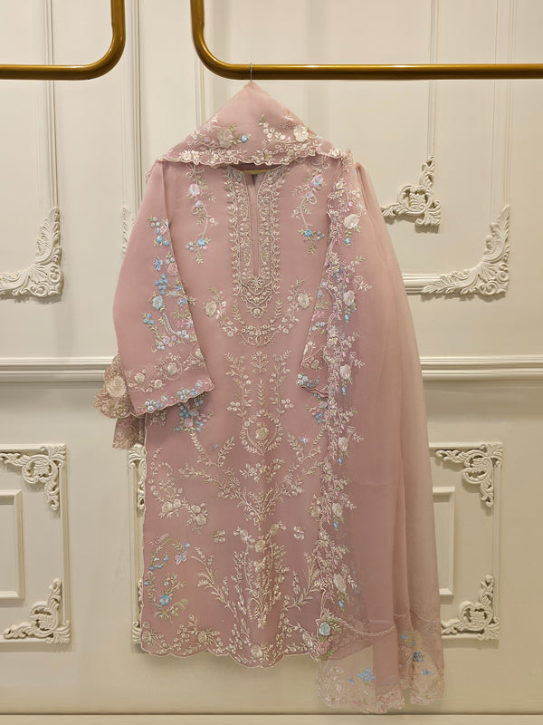 3 Piece - Pure Organza Embroidered Suit S114272