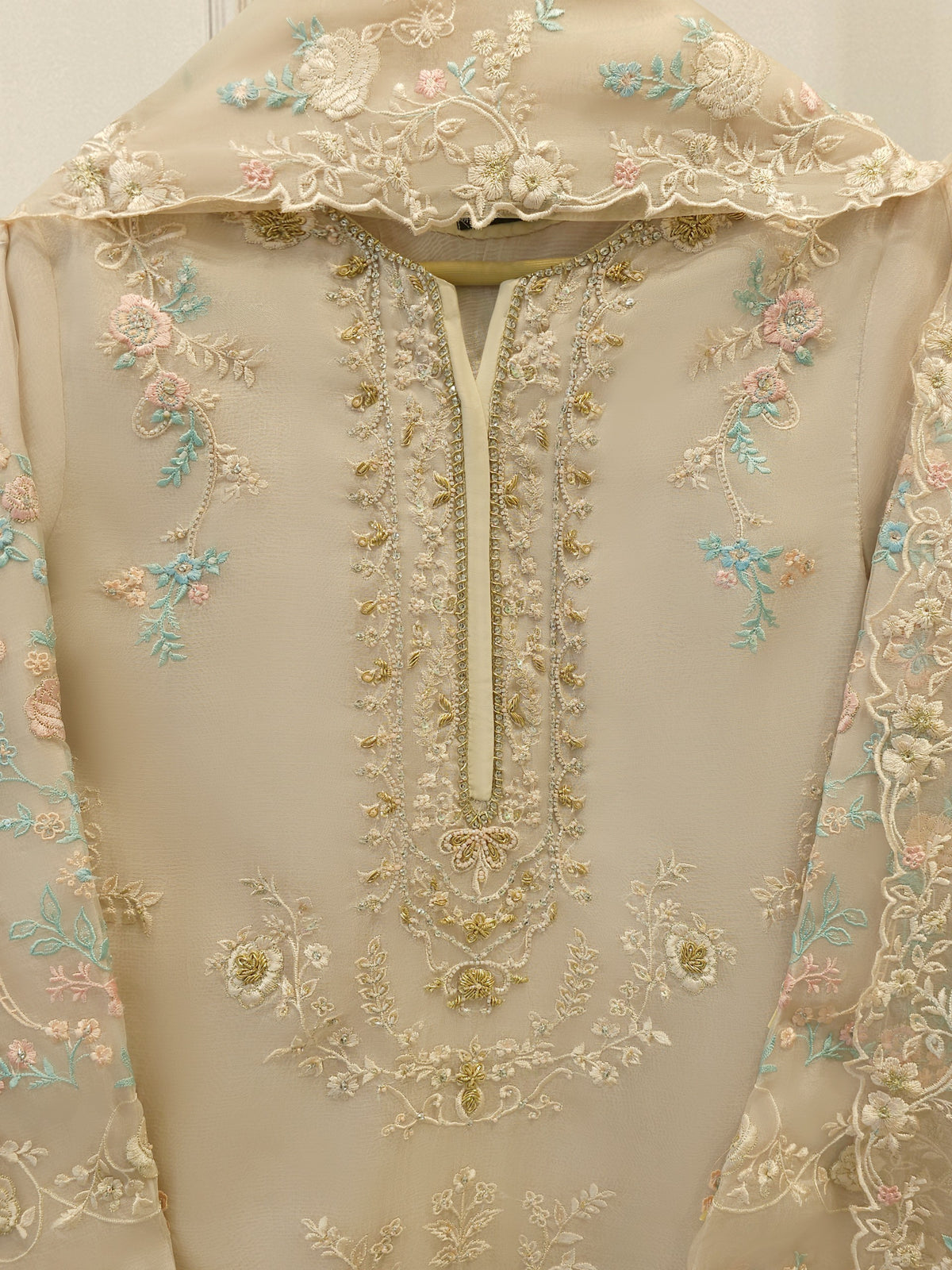 3 Piece - Pure Organza Embroidered Suit S114277