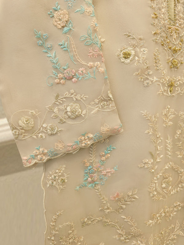 3 Piece - Pure Organza Embroidered Suit S114277
