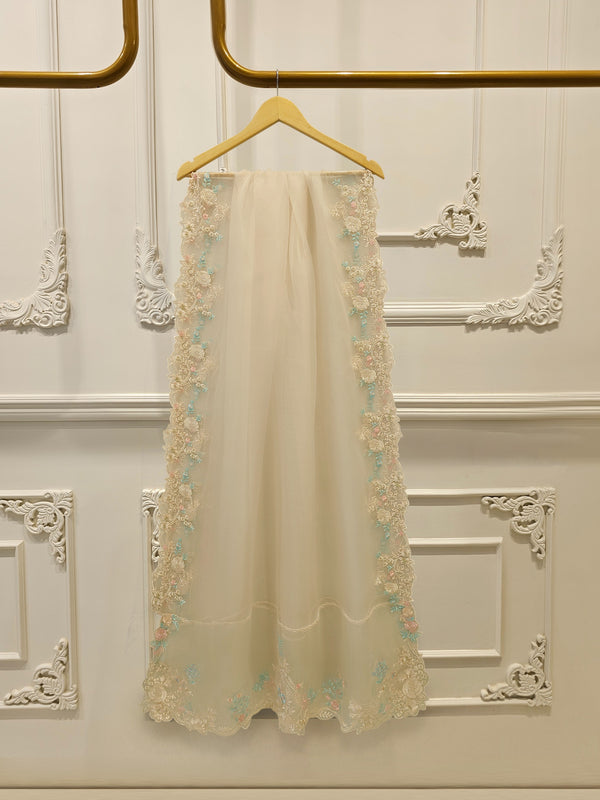 3 Piece - Pure Organza Embroidered Suit S114277