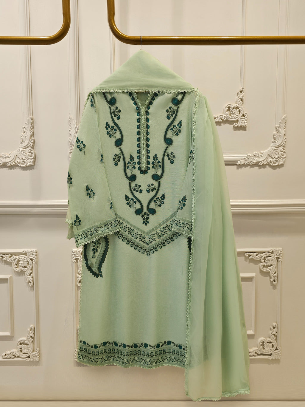 3 Piece - Pure Embroidered Cotton Net Suit S114302