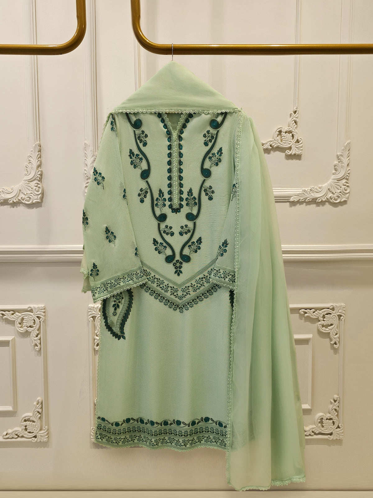 3 Piece - Pure Embroidered Cotton Net Suit S114302