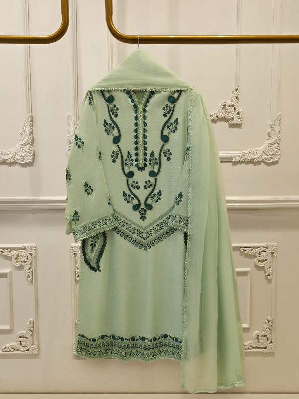 3 Piece - Pure Embroidered Cotton Net Suit S114302
