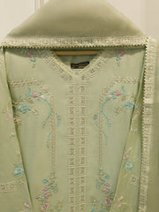 3 Piece- Pure Khaddi Silk Embroidered Suit S114344