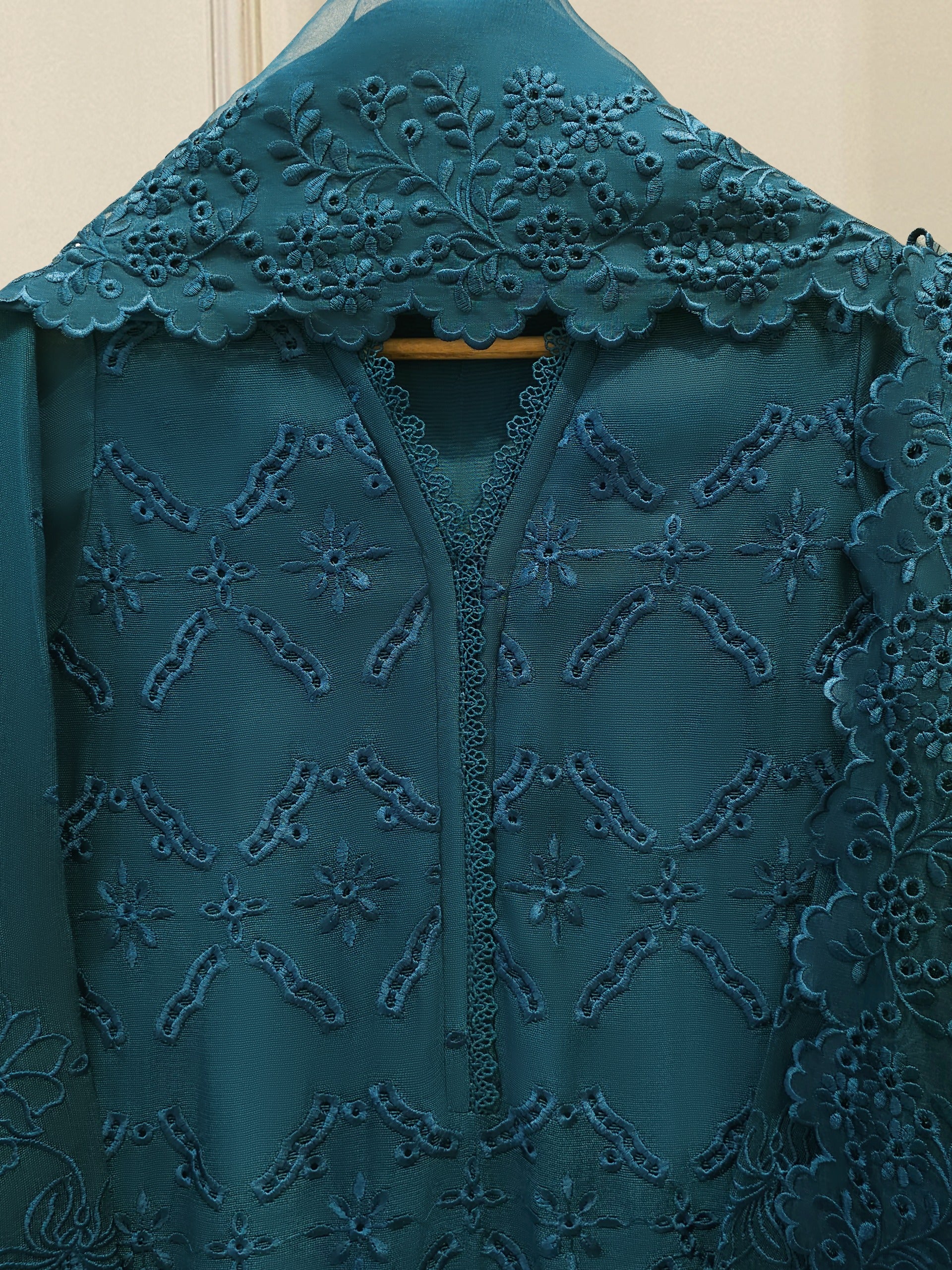 3 Piece - Pure Embroidered Cotton Net Suit S114609 Secondary image