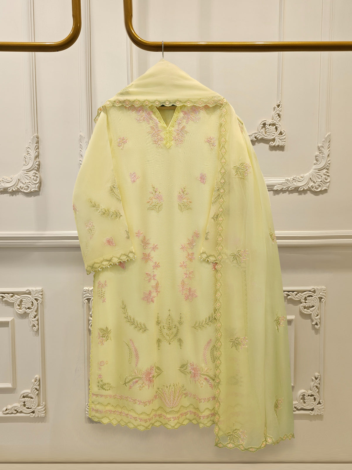 3 Piece - Pure Embroidered Cotton Net Suit S114707