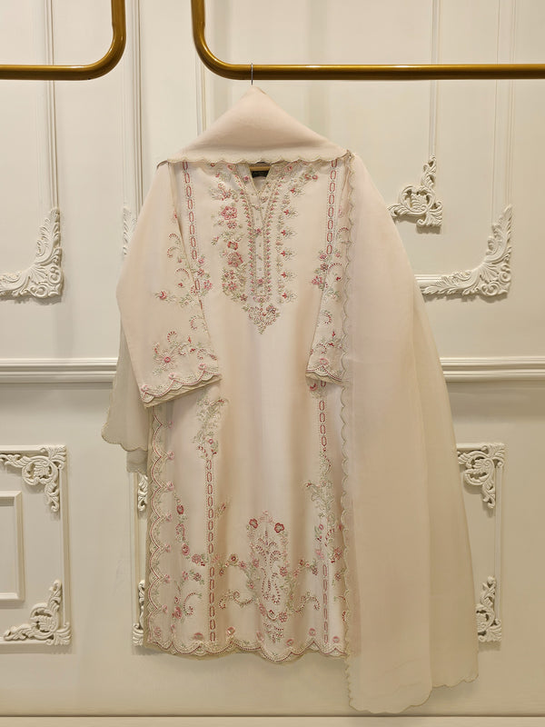 3 Piece- Pure Sheesha Silk Embroidered Suit S114755