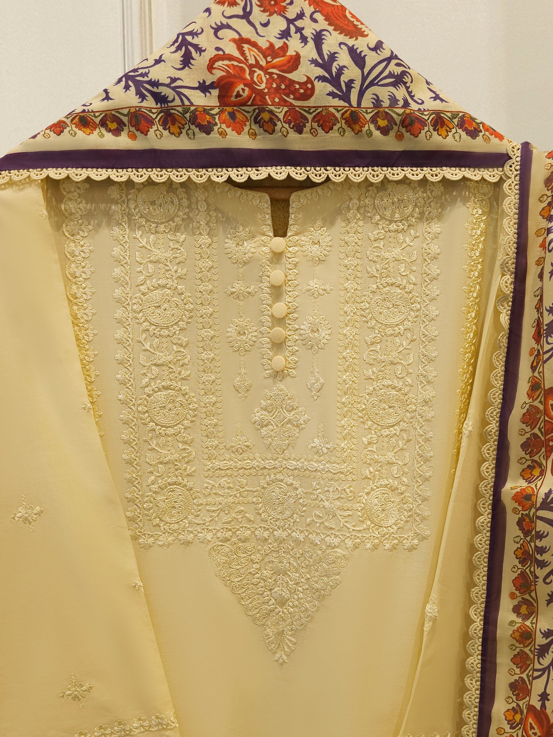 3 Piece - Embroidered Cambric Suit S114818 Secondary image