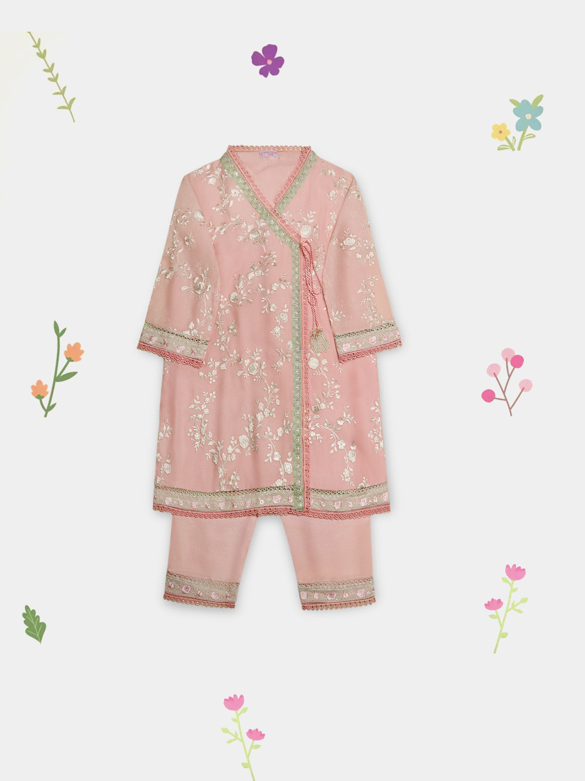(Kids) 2 Piece -Embroidered  Pure Cotton Net Suit KD-102