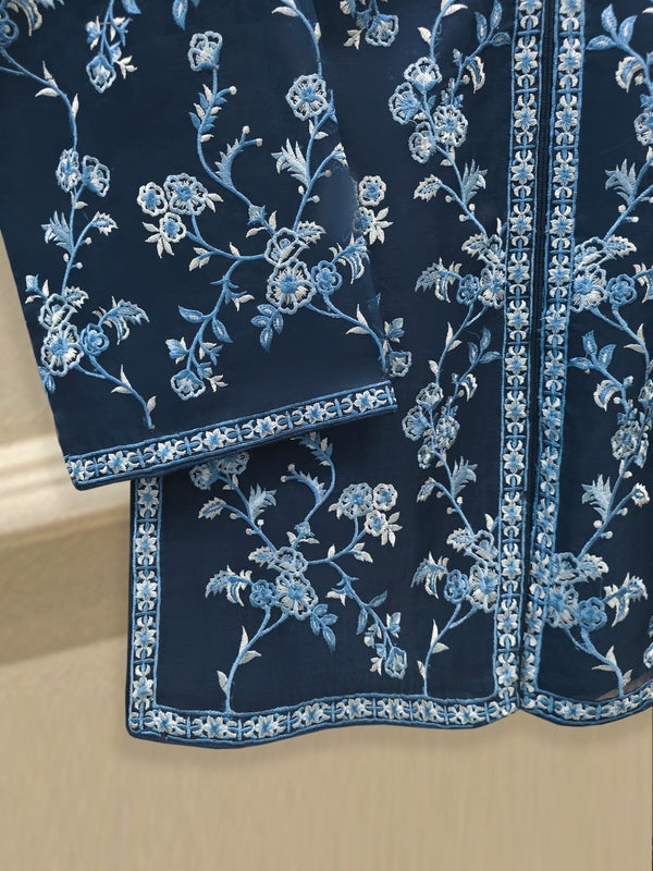 3 Piece - Pure Organza Embroidered Suit S114721