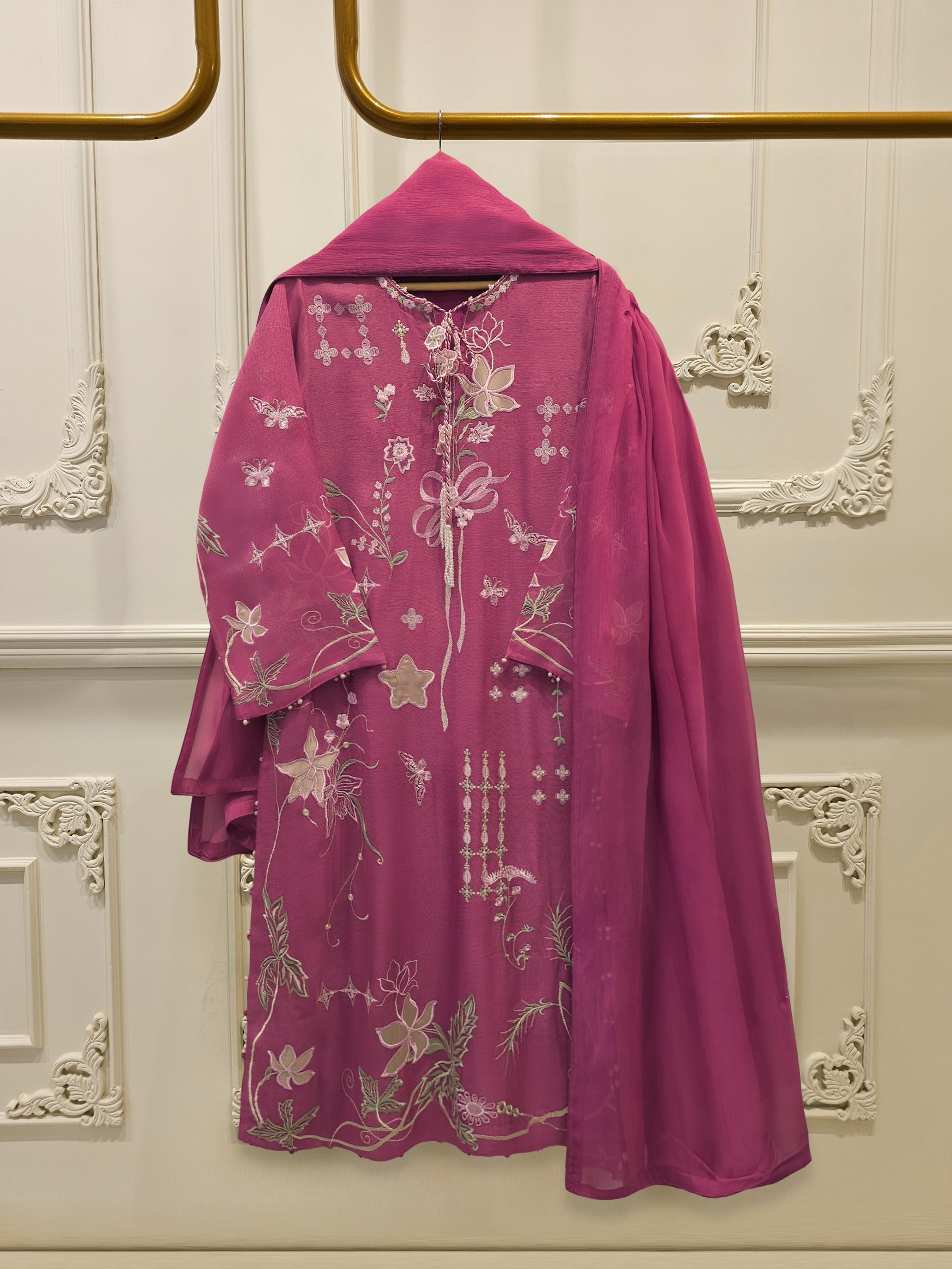3 Piece - Pure Embroidered Cotton Net Suit S114934 Main image