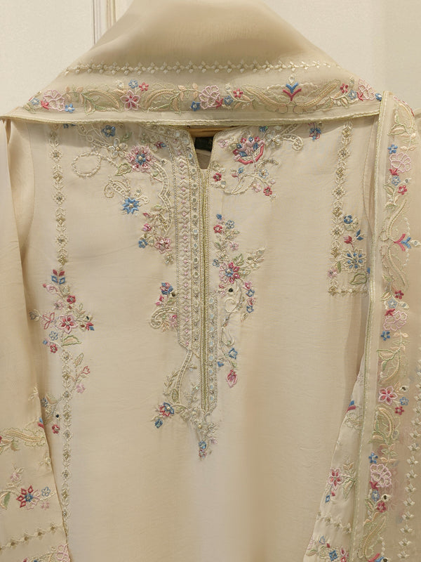 3 Piece- Pure  Sheesha Silk Embroidered Suit S114942