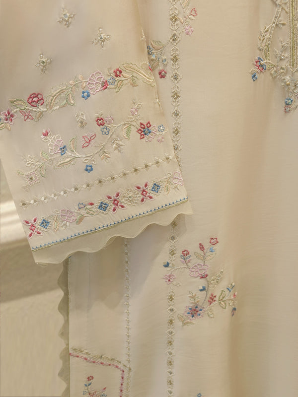 3 Piece- Pure  Sheesha Silk Embroidered Suit S114942