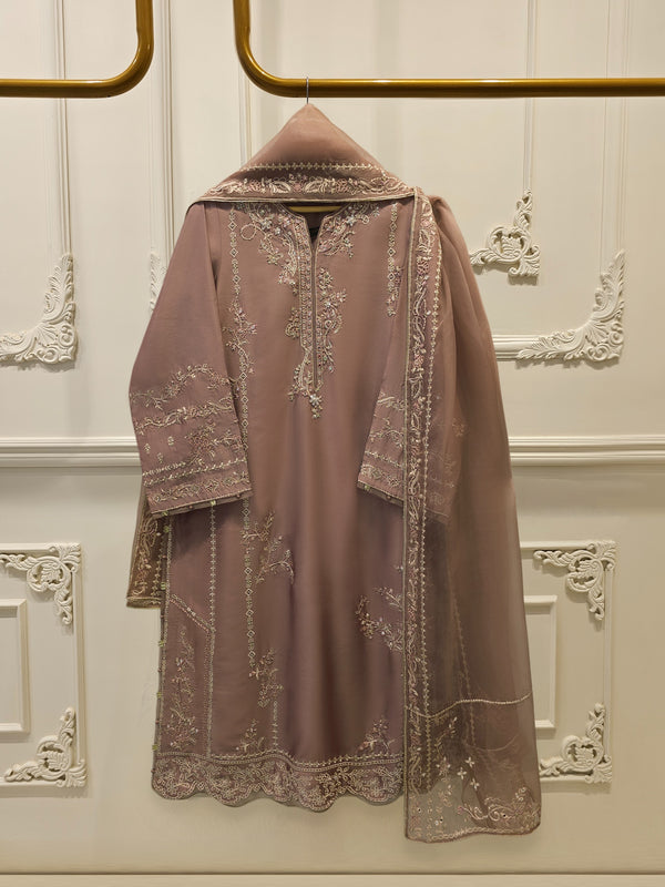 3 Piece- Pure  Sheesha Silk Embroidered Suit S115014