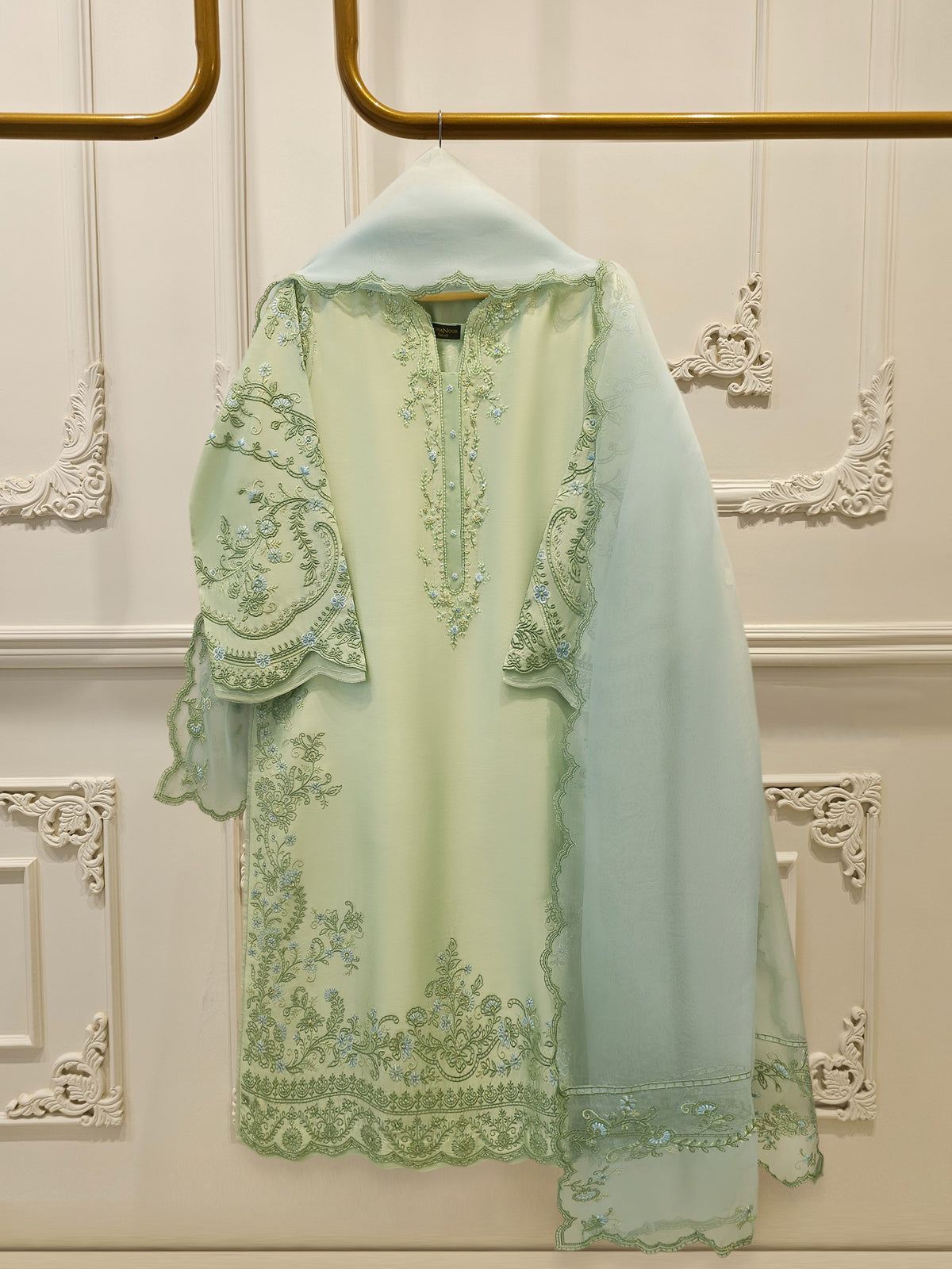 3 Piece- Pure  Shisha Silk Embroidered Suit S115038