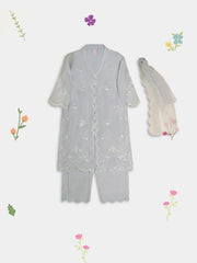 (Kids) 3 Piece -Embroidered  Pure Cotton Net Suit KD-076