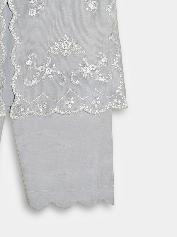 (Kids) 3 Piece -Embroidered  Pure Cotton Net Suit KD-076