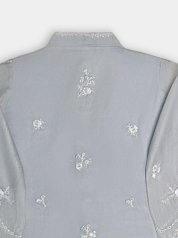 (Kids) 3 Piece -Embroidered  Pure Cotton Net Suit KD-076