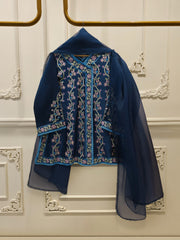 3 Piece- Pure  Shisha Silk Embroidered Suit S115078