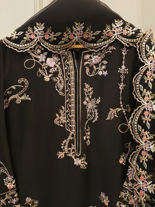 3 Piece- Pure  Sheesha Silk Embroidered Suit S115087