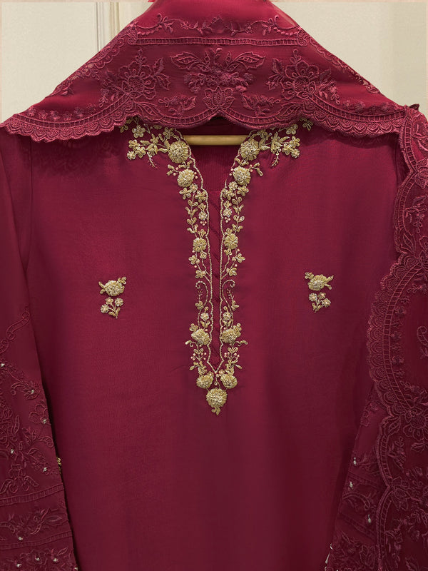 3 Piece- Pure  Sheesha Silk Embroidered Suit S115228