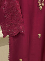 3 Piece- Pure  Sheesha Silk Embroidered Suit S115228