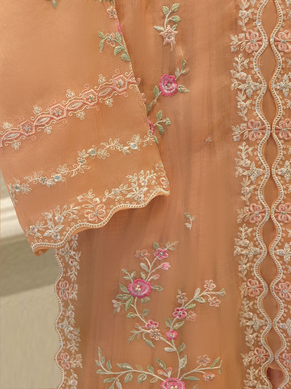 3 Piece - Pure Organza Embroidered Suit S115289