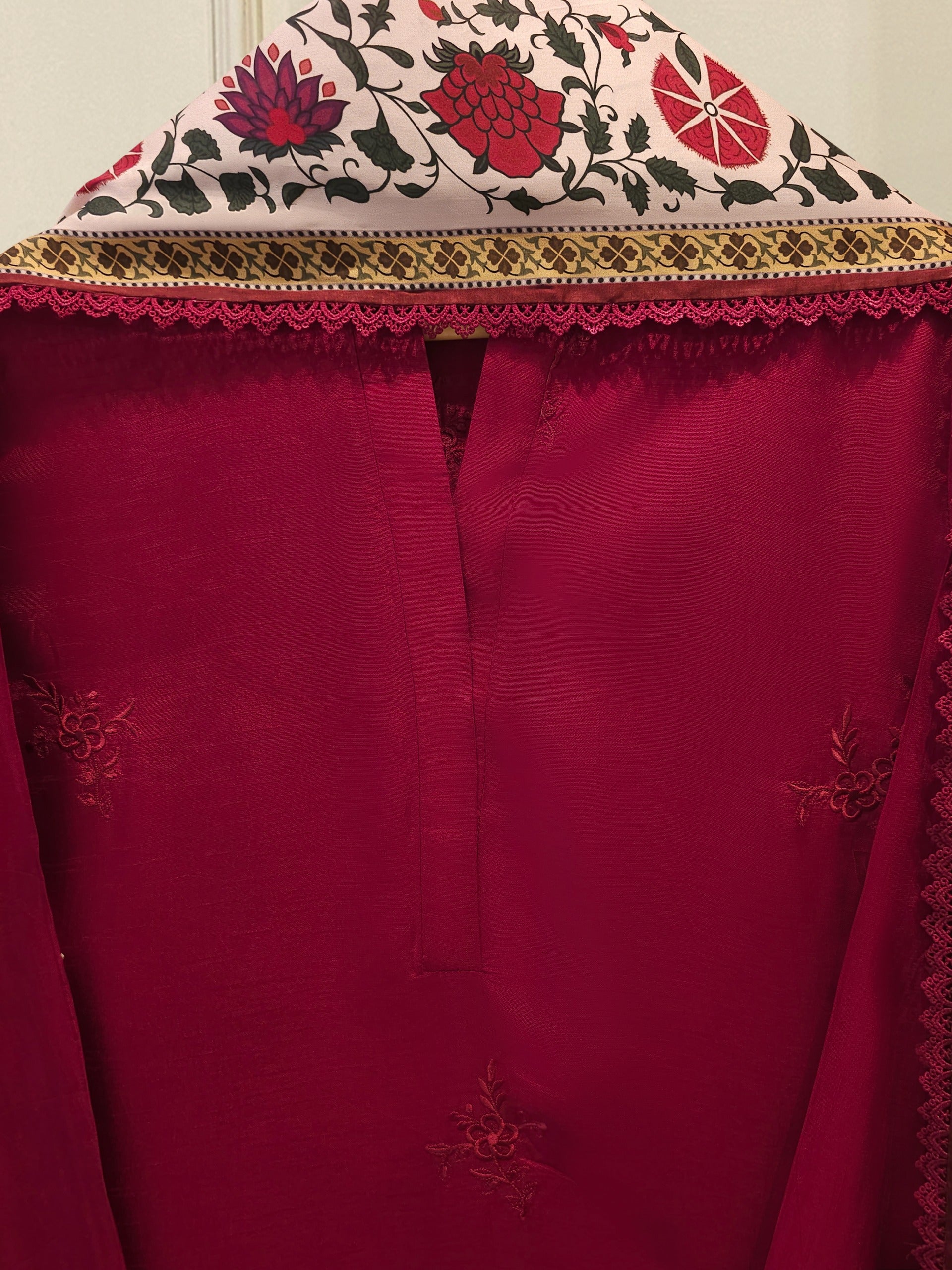 3 Piece- Pure Korean Silk Embroidered Suit S115297 Secondary image