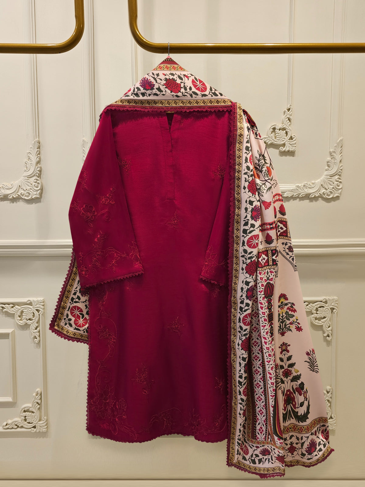 3 Piece- Pure Korean Silk Embroidered Suit S115297