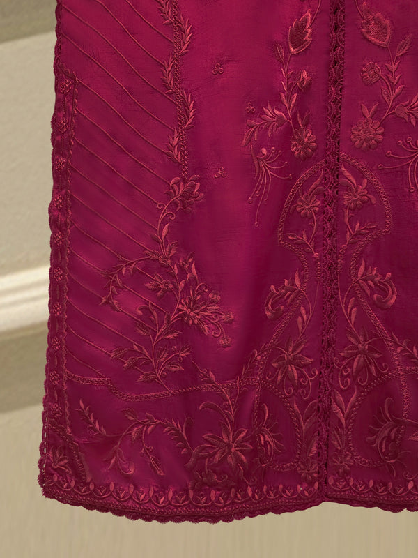 3 Piece- Pure Korean Silk Embroidered Suit S115293