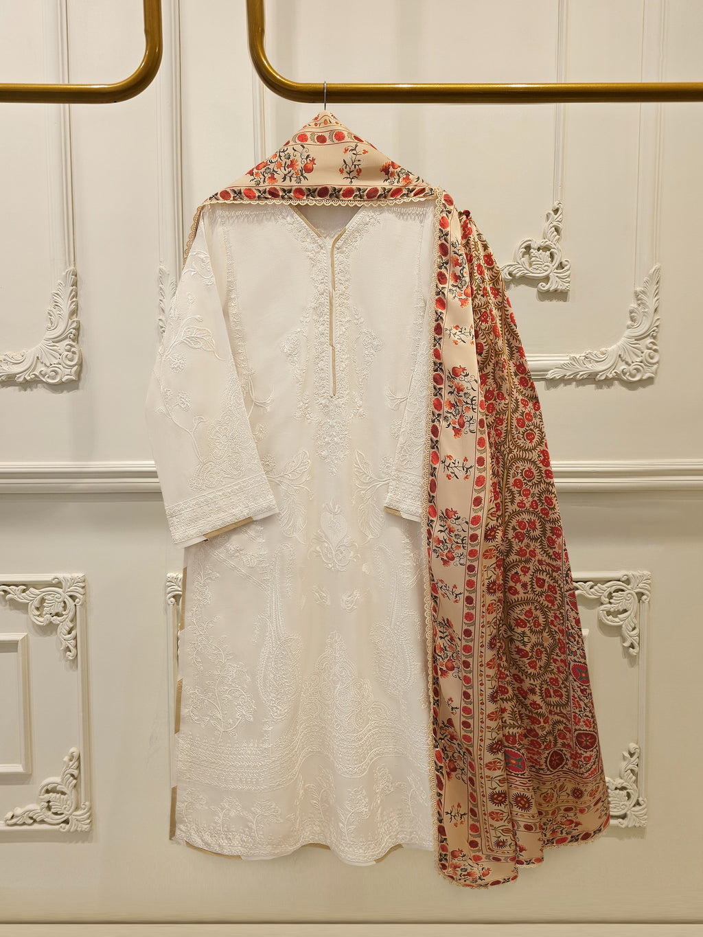 3 Piece- Pure Korean Silk Embroidered Suit S115360