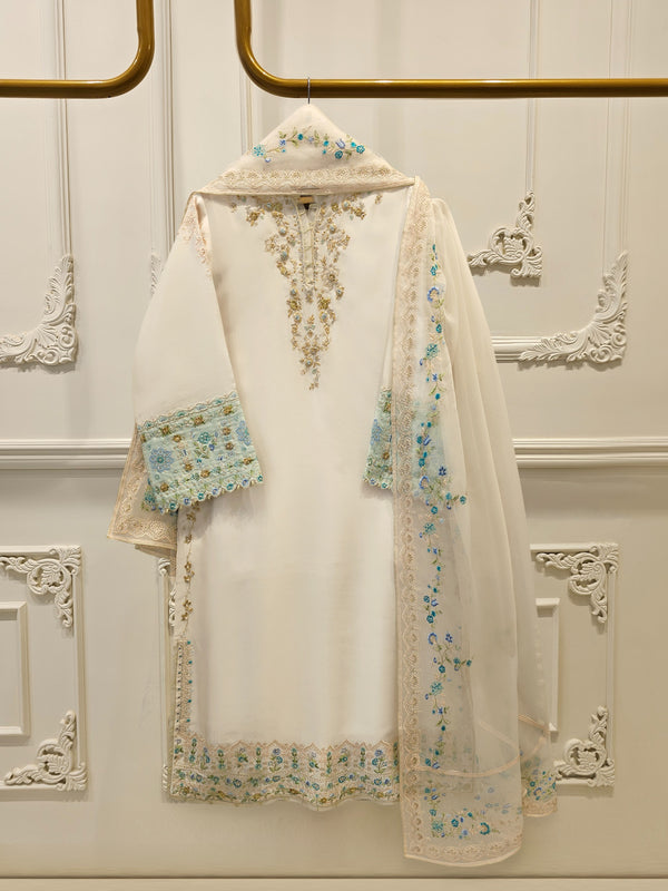3 Piece- Pure  Sheesha Silk Embroidered Suit S115372