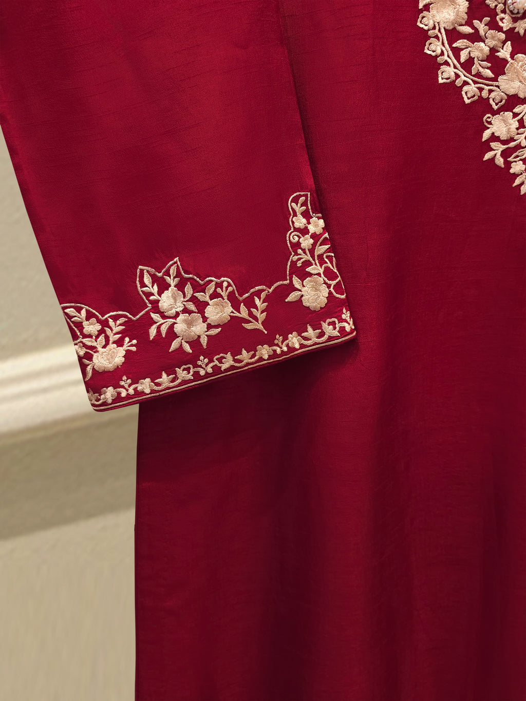 3 Piece- Pure  Korean Silk Embroidered Suit S115376