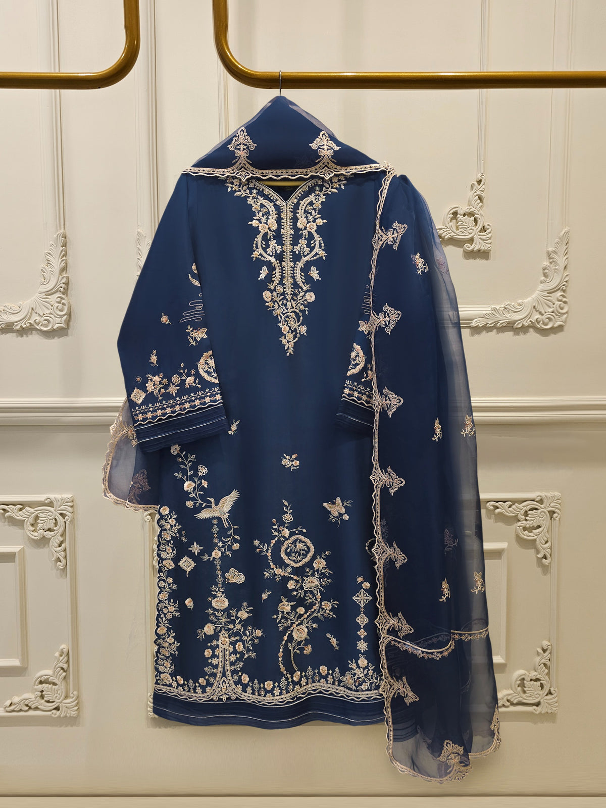 3 Piece- Pure  Sheesha Silk Embroidered Suit S115399 Main image