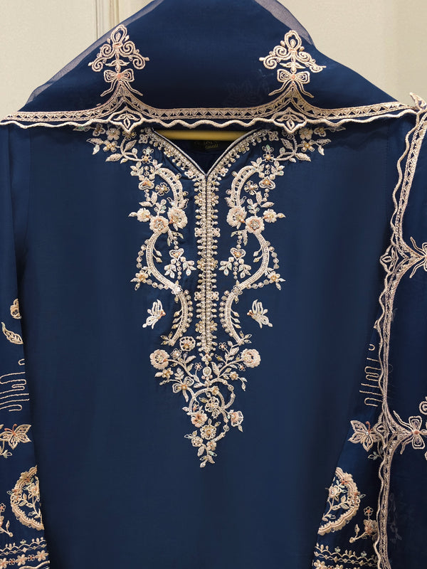 3 Piece- Pure  Sheesha Silk Embroidered Suit S115399