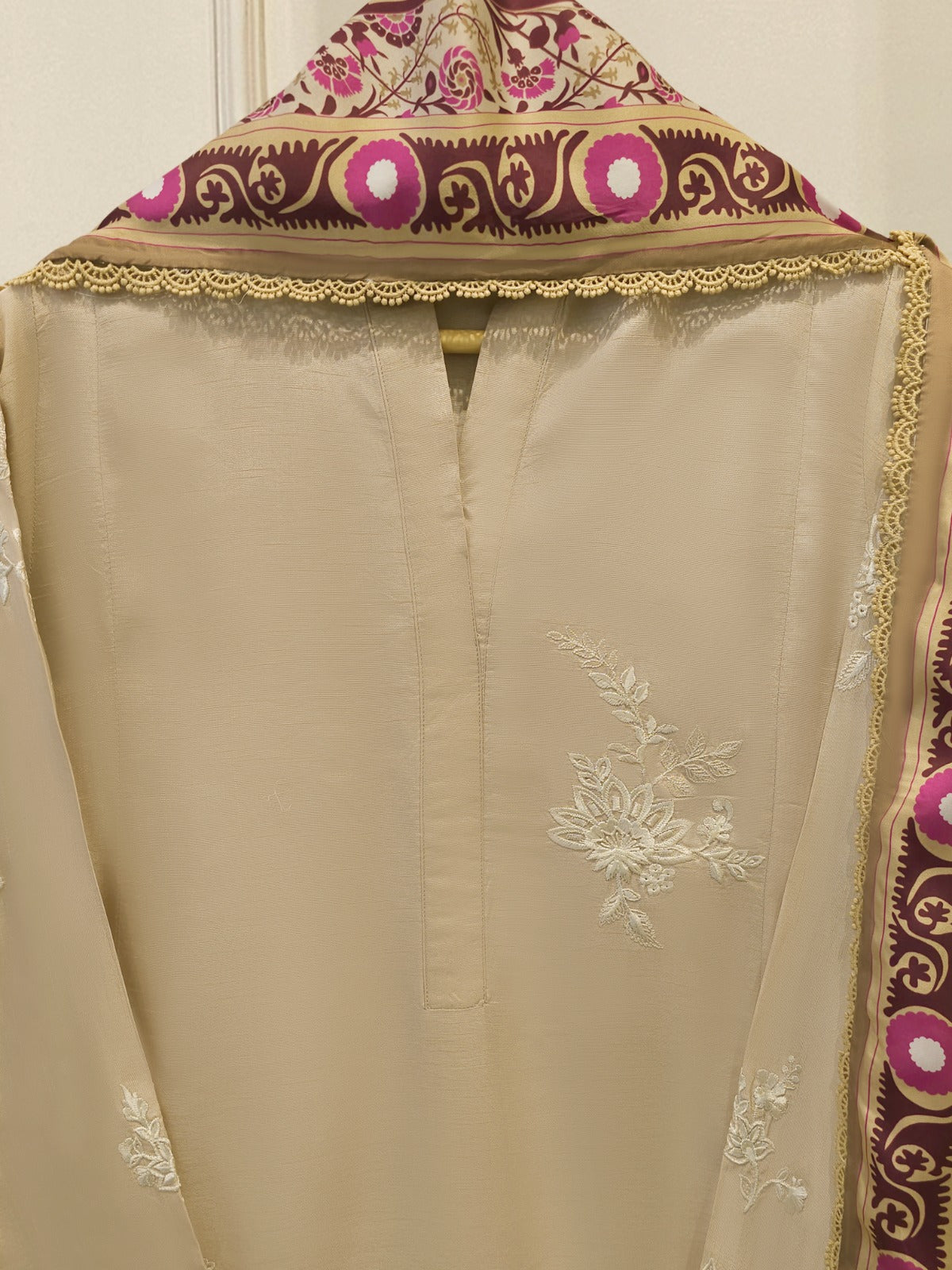 3 Piece- Pure Korean Silk Embroidered Suit S115400 Secondary image