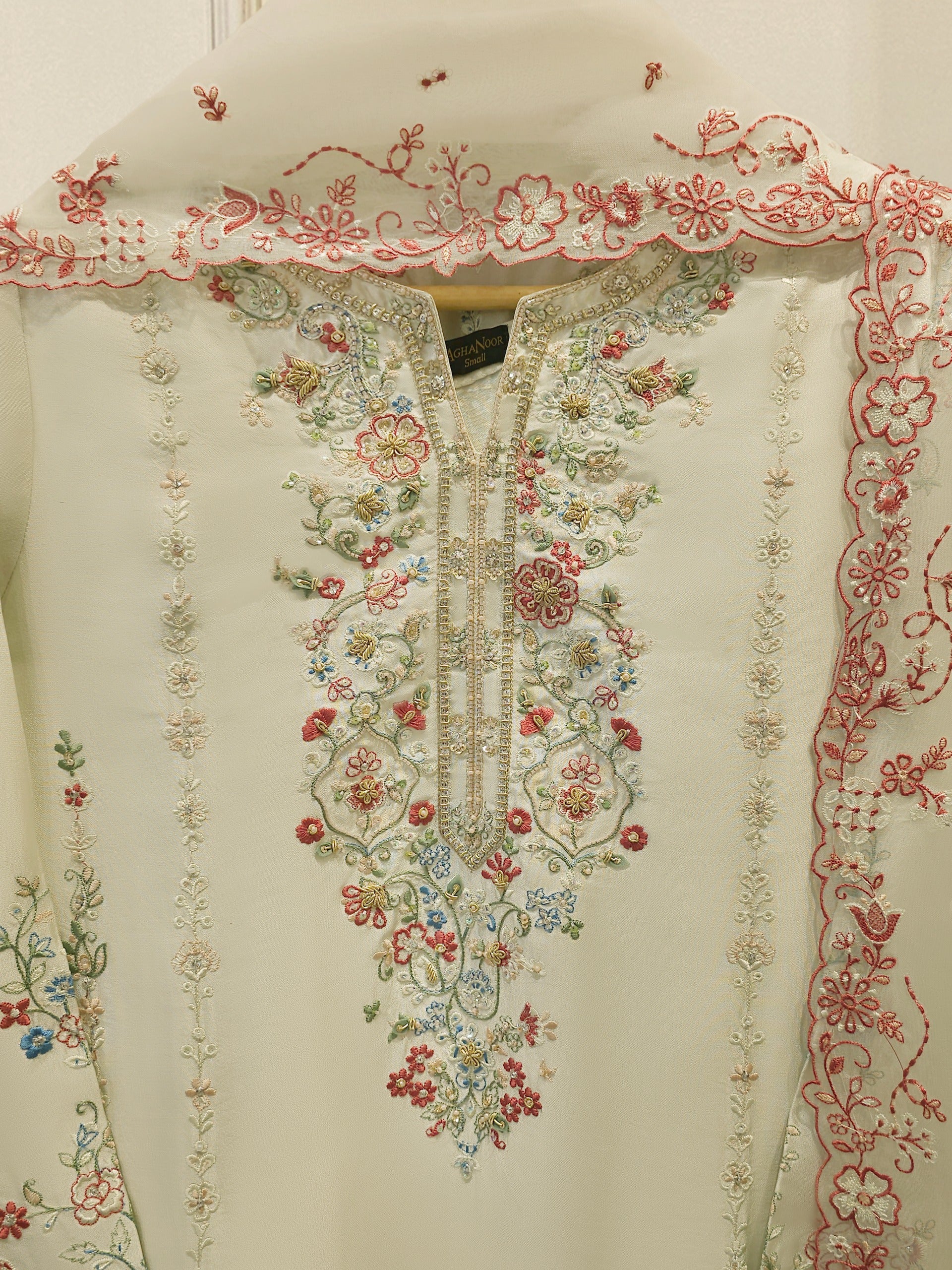 3 Piece- Pure  Sheesha Silk Embroidered Suit S115407 Secondary image