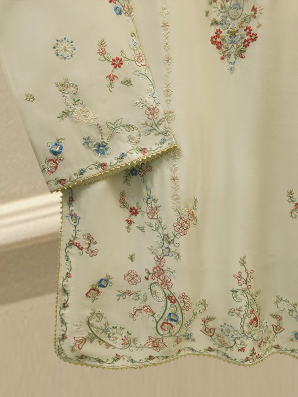 3 Piece- Pure  Sheesha Silk Embroidered Suit S115407