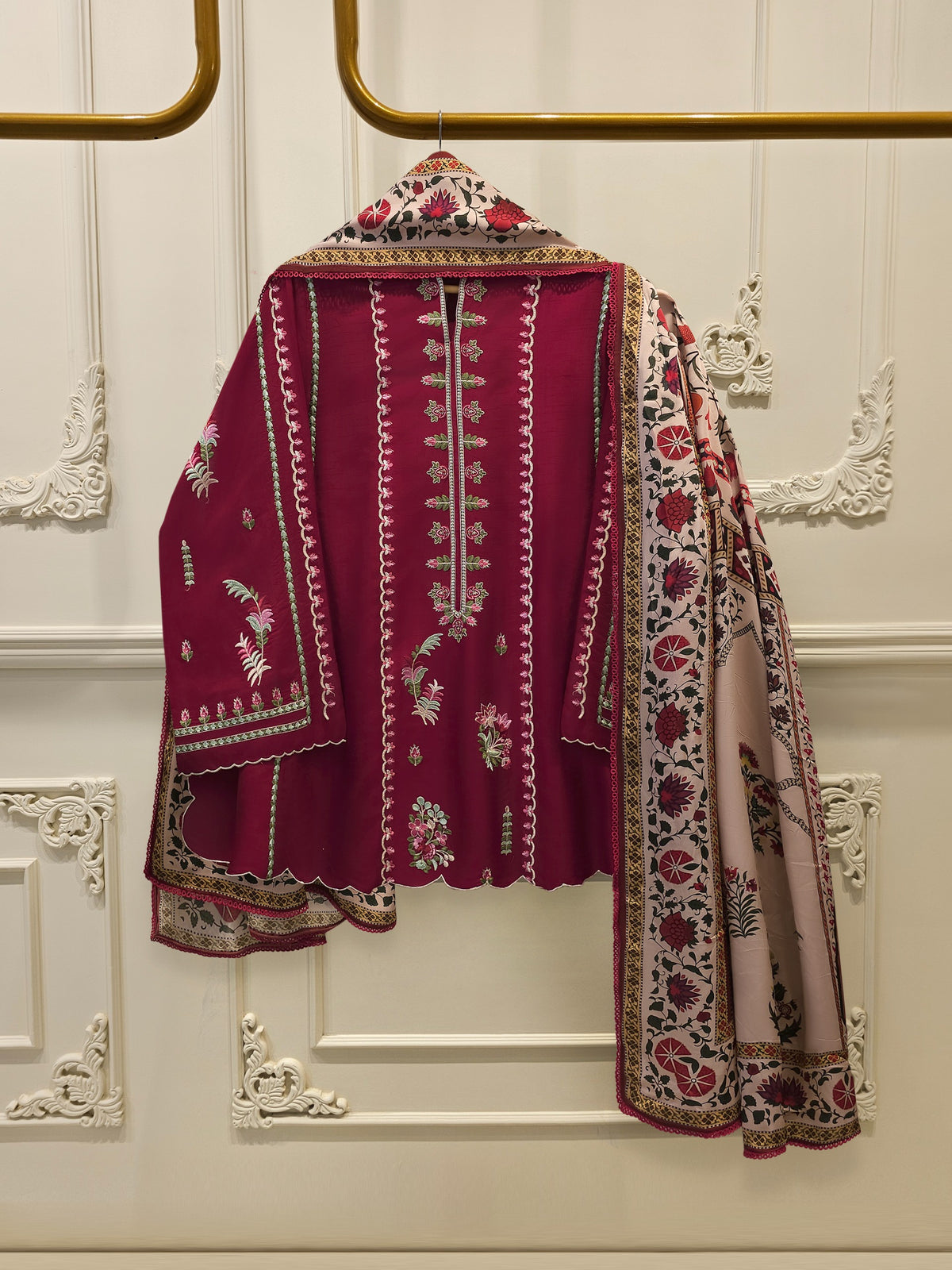 3 Piece- Pure Korean Silk Embroidered Suit S115414 Main image