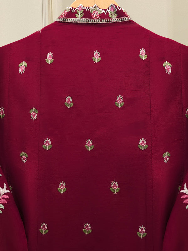 3 Piece- Pure Korean Silk Embroidered Suit S115414