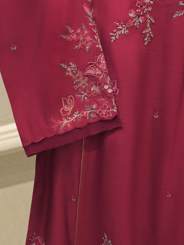3 Piece - Embroidered Kora Silk Suit WS00414