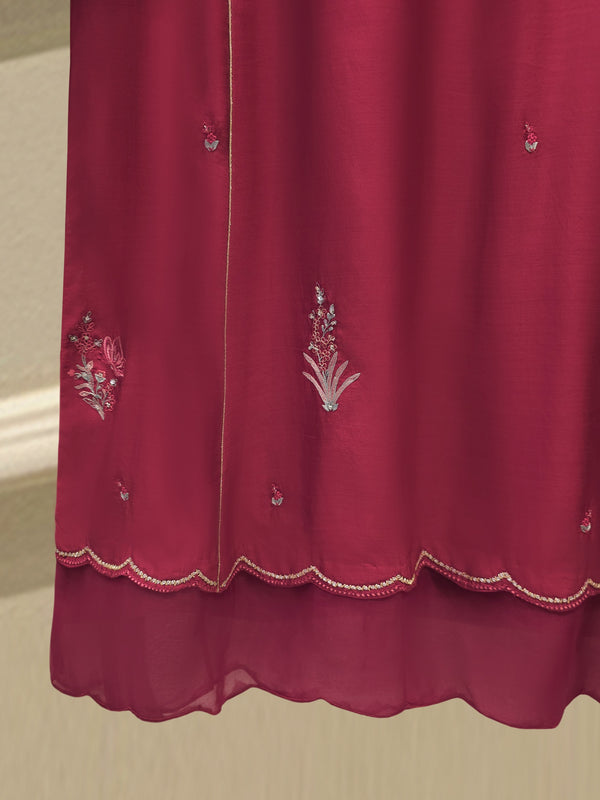 3 Piece - Embroidered Kora Silk Suit WS00414