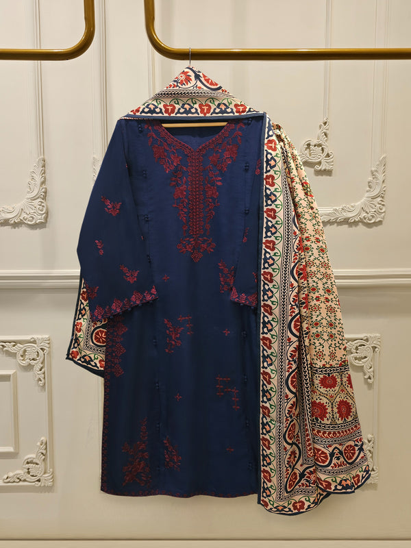 3 Piece- Pure Korean Silk Embroidered Suit S115426