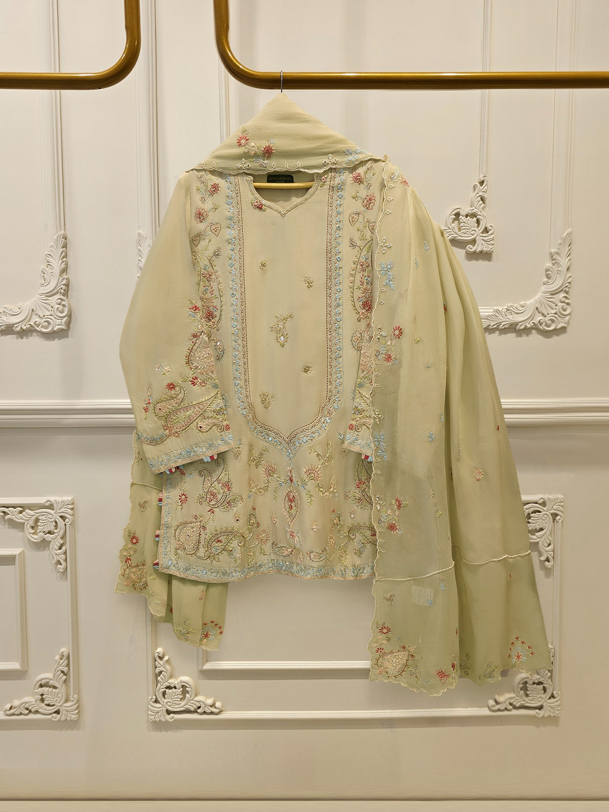 3 Piece- Pure  Sheesha Silk Embroidered Suit S115416