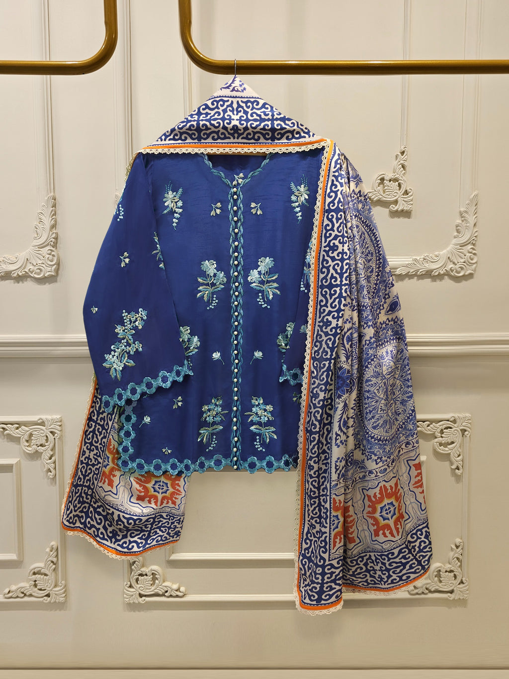 3 Piece- Pure Korean Silk Embroidered Suit S115538