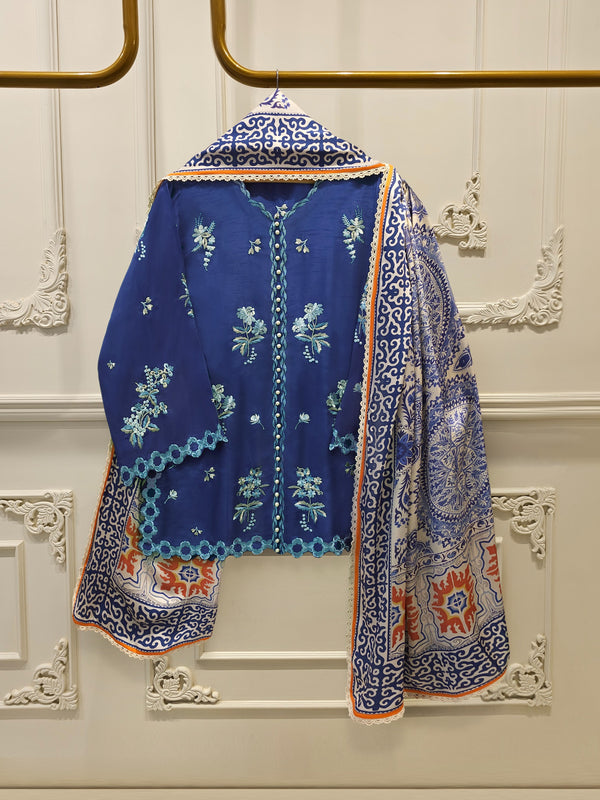 3 Piece- Pure Korean Silk Embroidered Suit S115538