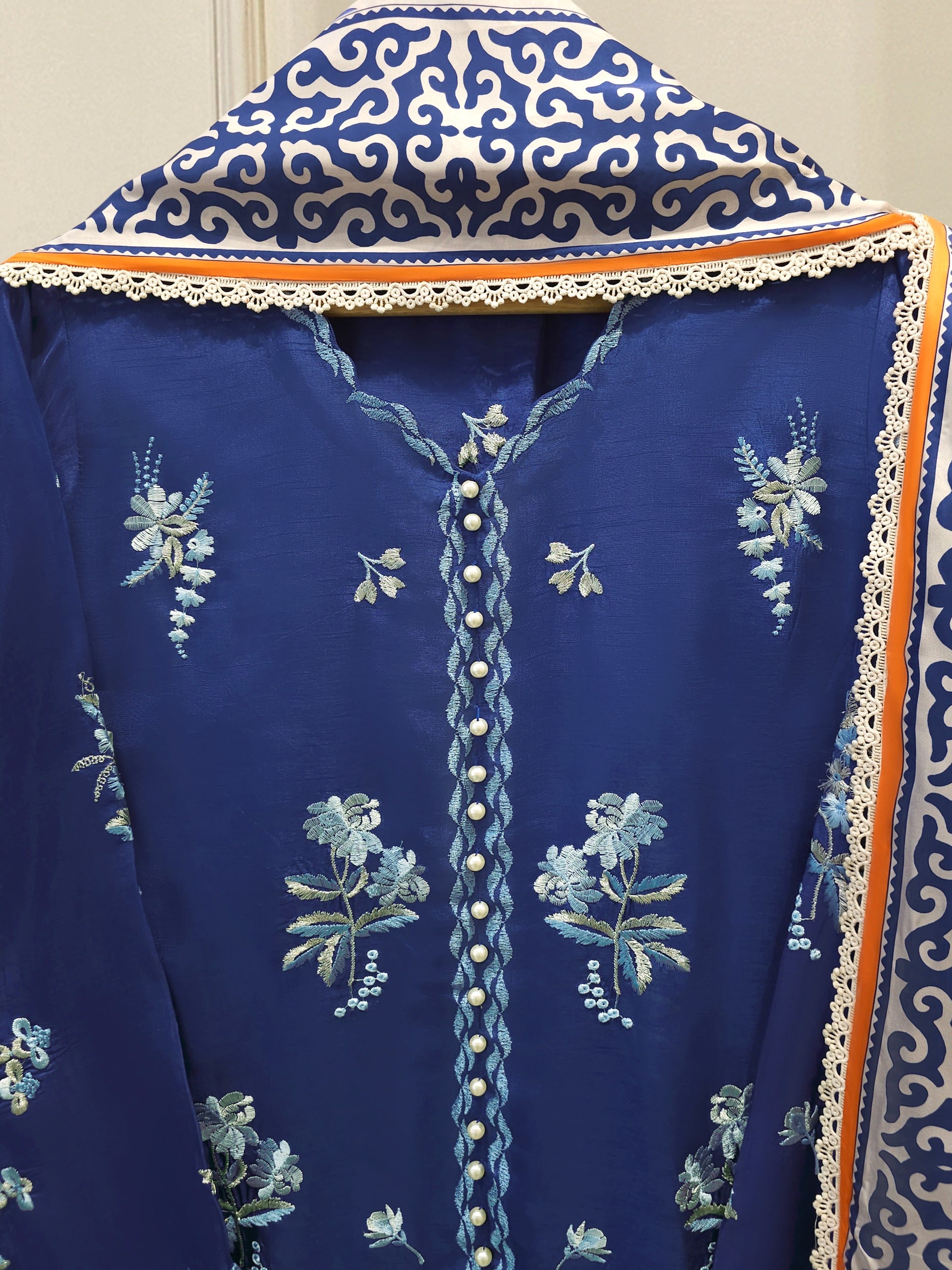 3 Piece- Pure Korean Silk Embroidered Suit S115538 Secondary image