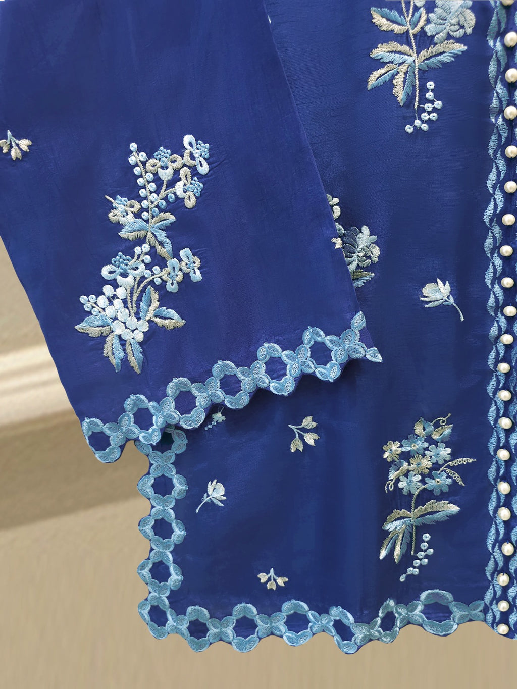 3 Piece- Pure Korean Silk Embroidered Suit S115538